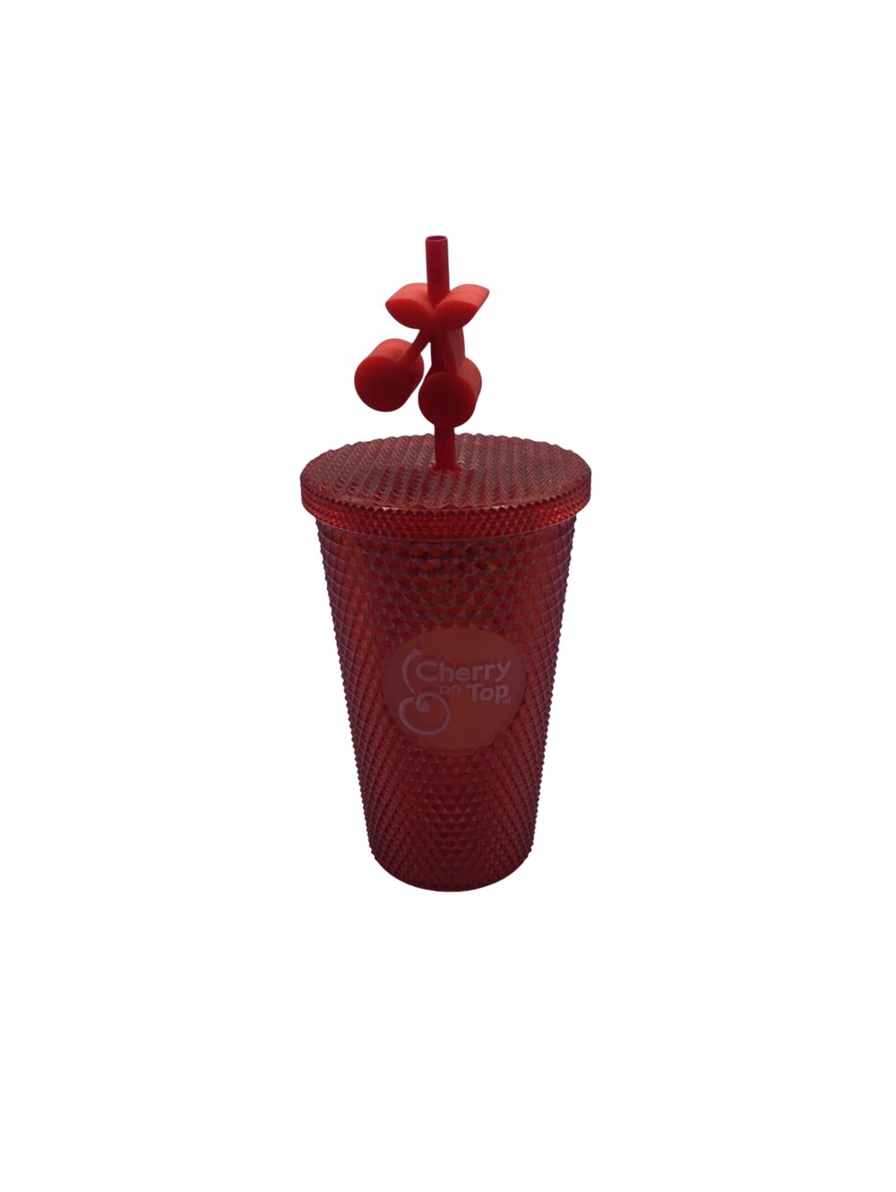 Cherry On Top Studded Tumbler 20oz Red Plastic Straw Lid Cherries Drink Cup